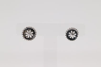 Native America Navajo Sterling Silver Stamped Post Earring's By Etta Larry.