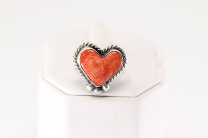 Native America Navajo Sterling Silver Spiny Oyster Heart Ring By Kee.