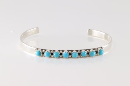 Native America Navajo Sterling Silver Turquoise Bracelet Cuff By G.P. S.R.Y.