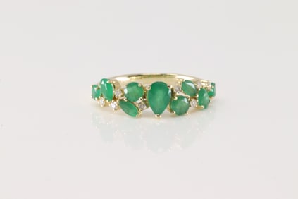 Esmerald & Diamond Stud Earring 14k