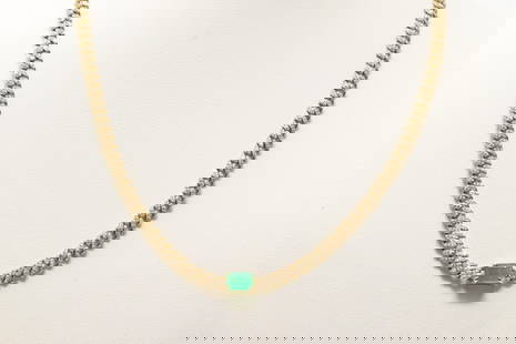 Emerald & Diamond Cuban Link Necklace 14Kt.: 14Kt Yellow Gold Emerald & Diamond Cuban Link Necklace. This Cuban Design Necklace has Cut Green Emerald with 726 Sparkling Accent Diamonds. Diamonds weight: 1.45ctw. Emerald weight: 1.17ct. Necklace