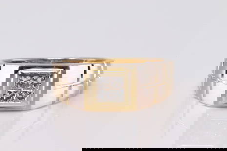 Diamond Ring 14Kt: 14Kt Yellow Gold Men's Diamond Ring. Ring has 4 princess cut Diamonds. Diamonds weight: 0.40ctw. Ring size: 9.75. Total weight: 6.20 Grams.