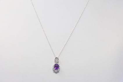 Amethyst & Diamond Pendant / Necklace 10Kt.