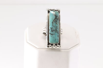 Native America Navajo Sterling Silver Turquoise Ring By Larson Lee.