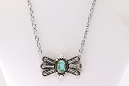 Native America Navajo Sterling Silver White Buffalo Necklace By Virginia Hinio.