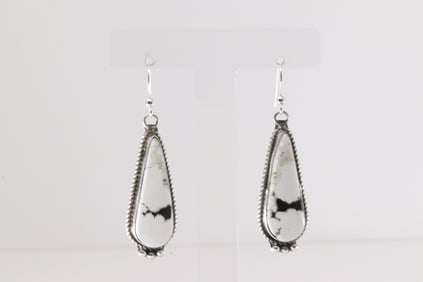 Native America Navajo Sterling Silver White Buffalo Dangling Earring's By Judith Dixon.