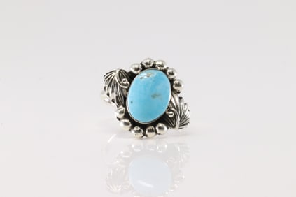 Native America Navajo Sterling Silver Turquoise Ring By Sadie Jim.