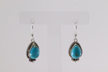 Native America Navajo Sterling Silver Kingman Turquoise Dangling Earring's By Trish Largo.