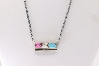 Native America Navajo Sterling Silver Cotton Candy Necklace By Steve Francisco.