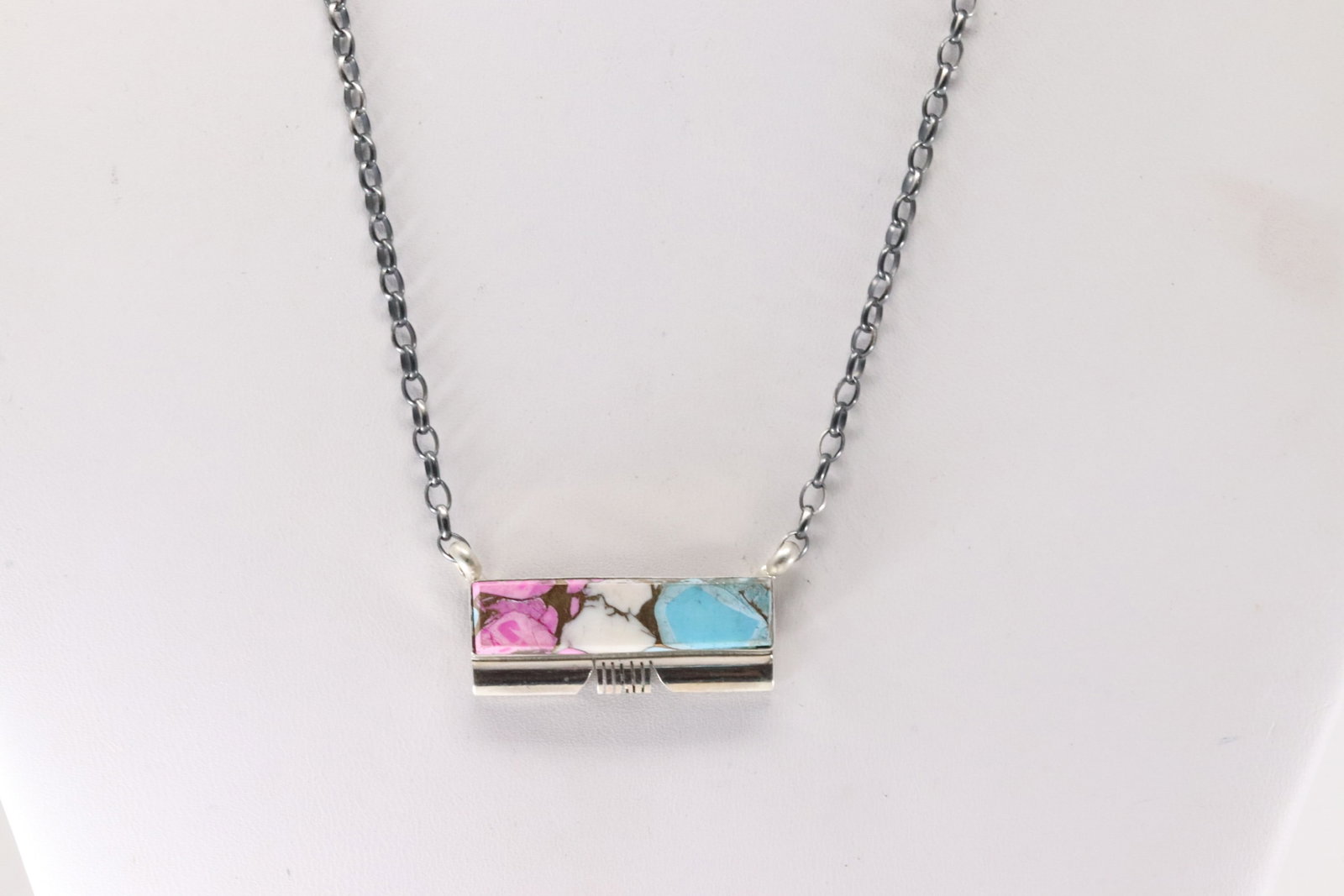 Native America Navajo Sterling Silver Cotton Candy Necklace By Steve Francisco.: This is a Native America Navajo Sterling Silver Cotton Candy Necklace By Steve Francisco. Necklace length: 16.00"