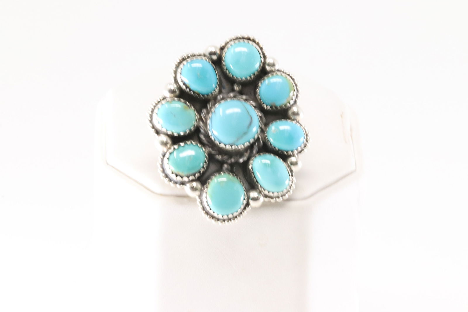 Native America Navajo Sterling Silver Turquoise Ring Flower By S. (1 of 4)
