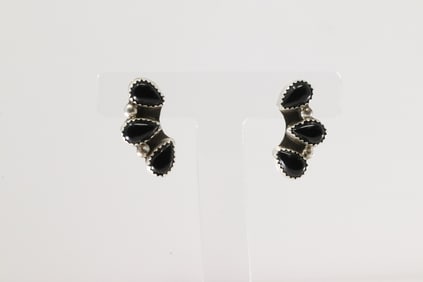 Native America Navajo Sterling Silver Black Onyx Post Earring's By Maxine Ramirez.