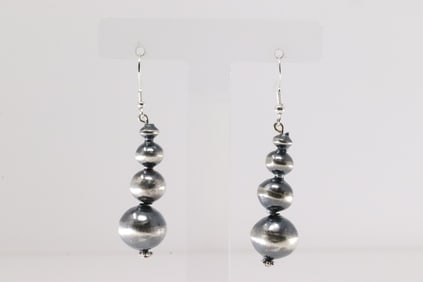 Native America Navajo Sterling Silver Pearl Beaded Dangling Earring's By Treva Jim.