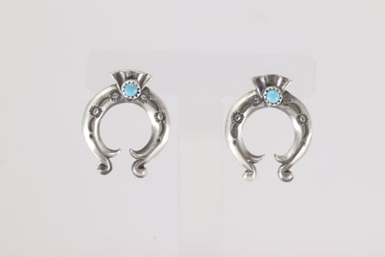 Native America Navajo Sterling Silver Turquoise Naja Post Earring's By Adrienne Gordan.