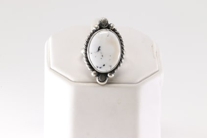 Native America Navajo Sterling Silver White Buffalo Ring By Eugene Belone.