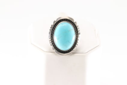 Native America Navajo Sterling Silver Kingman Turquoise Ring By A.M.