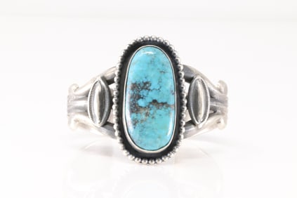 Native America Navajo Sterling Silver Kingman Turquoise Bracelet Cuff By Chimney Butte.