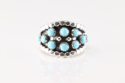 Native America Navajo Sterling Silver Turquoise Ring By Kenny Lonjose.