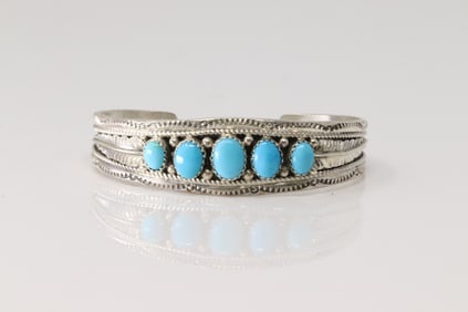 Native America Navajo Sterling Silver Turquoise Bracelet Cuff By Dine Begaye.
