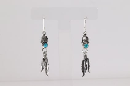 Native America Navajo Sterling Silver Turquoise Dangling Earring's By Sharon McCarthy.