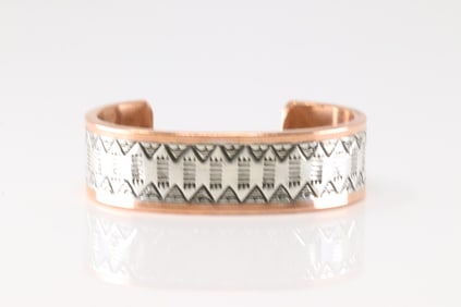 Native America Navajo Sterling Silver Copper Bracelet Cuff By Wylie Secatero.