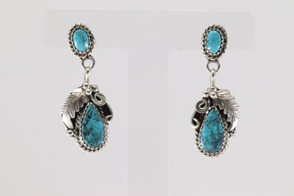 Native America Navajo Sterling Silver Turquoise Post / Dangling Earring's By Annie Spencer.