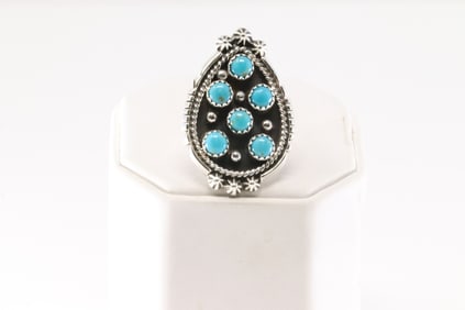 Native America Navajo Sterling Silver Turquoise Ring By Kenny Lonjose.