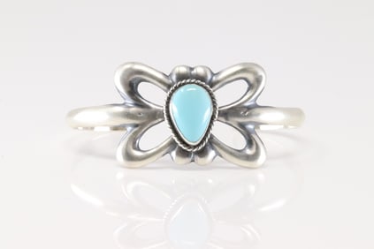 Native America Navajo Sterling Silver Turquoise Bracelet Cuff By Rena Begay.