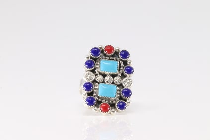 Native American Navajo Sterling Silve Multicolor Stone Ring By S.