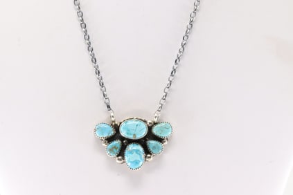 Native America Navajo Sterling Silver Turquoise Necklace By Sheila Becenti.