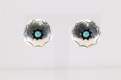 Native America Navajo Sterling Silver Kingman Turquoise Post Earring's By Felix Perry.