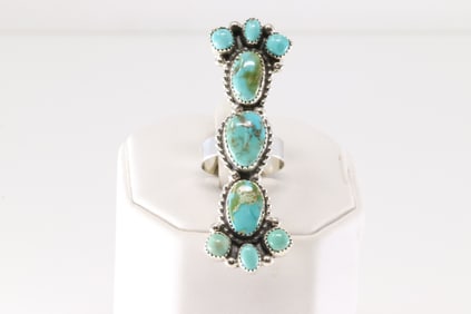 Native America Navajo Sterling Silver Kingman Turquoise Ring By S.