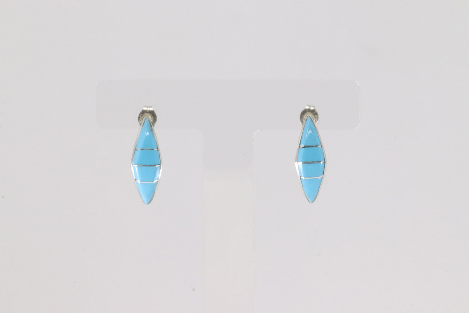 Native America Zuni Sterling Silver Turquoise Inlay Hoop Earring's By Robert Kanesta.: This is a Native America Zuni Sterling Silver Turquoise Inlay Hoop Earring's By Robert Kanesta.