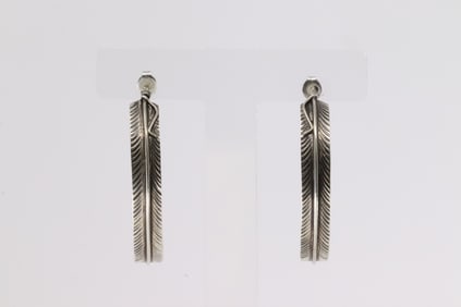 Native America Navajo Sterling Silver Feather Hoop Earring's By Chris Charely.