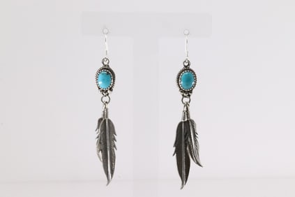Native America Navajo Sterling Silver Turquoise Dangling Earring's By Rita Largo.