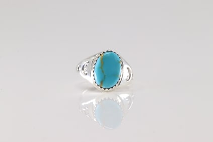 Native America Zuni Sterling Silver Turquoise Ring By M.L.