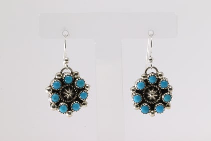 Native America Navajo Sterling Silver Kingman Turquoise Dangling Earring's By Fairren Begay.