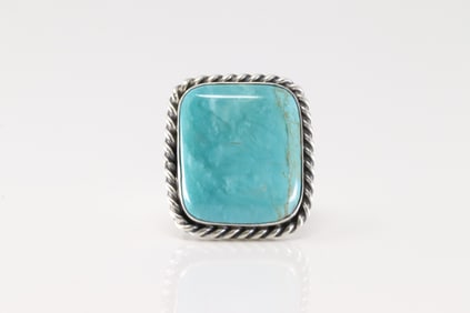 Native America Navajo Sterling Silver Kingman Turquoise Ring By A.L.