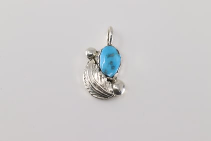 Native America Navajo Sterling Silver Turquoise Pendant By Simplicio.