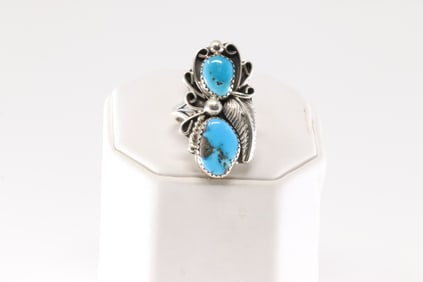 Native America Navajo Sterling Silver Turquoise Ring By H.Y.
