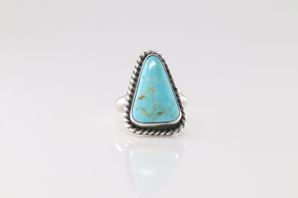 Native America Navajo Sterling Silver Kingman Turquoise Ring By A.L.