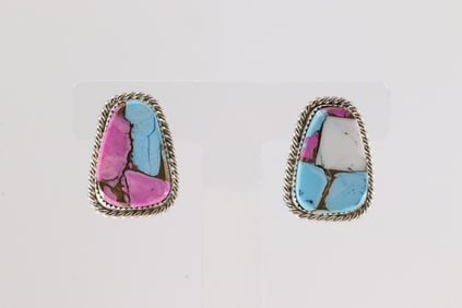 Native America Navajo Sterling Silver Cotton Candy Post Earring's By Gabi Jim.