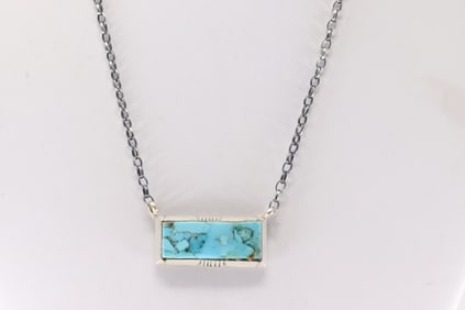 Native America Navajo Sterling Silver Kingman Turquoise Necklce By Steve Francisco.
