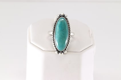 Native America Navajo Sterling Silver Turquoise Ring By Eugene Belone.