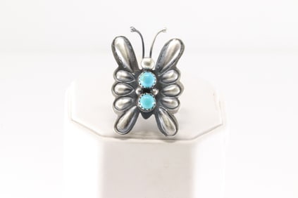 Native America Navajo Sterling Silver Turquoise Butterfly Ring By Yazzie.
