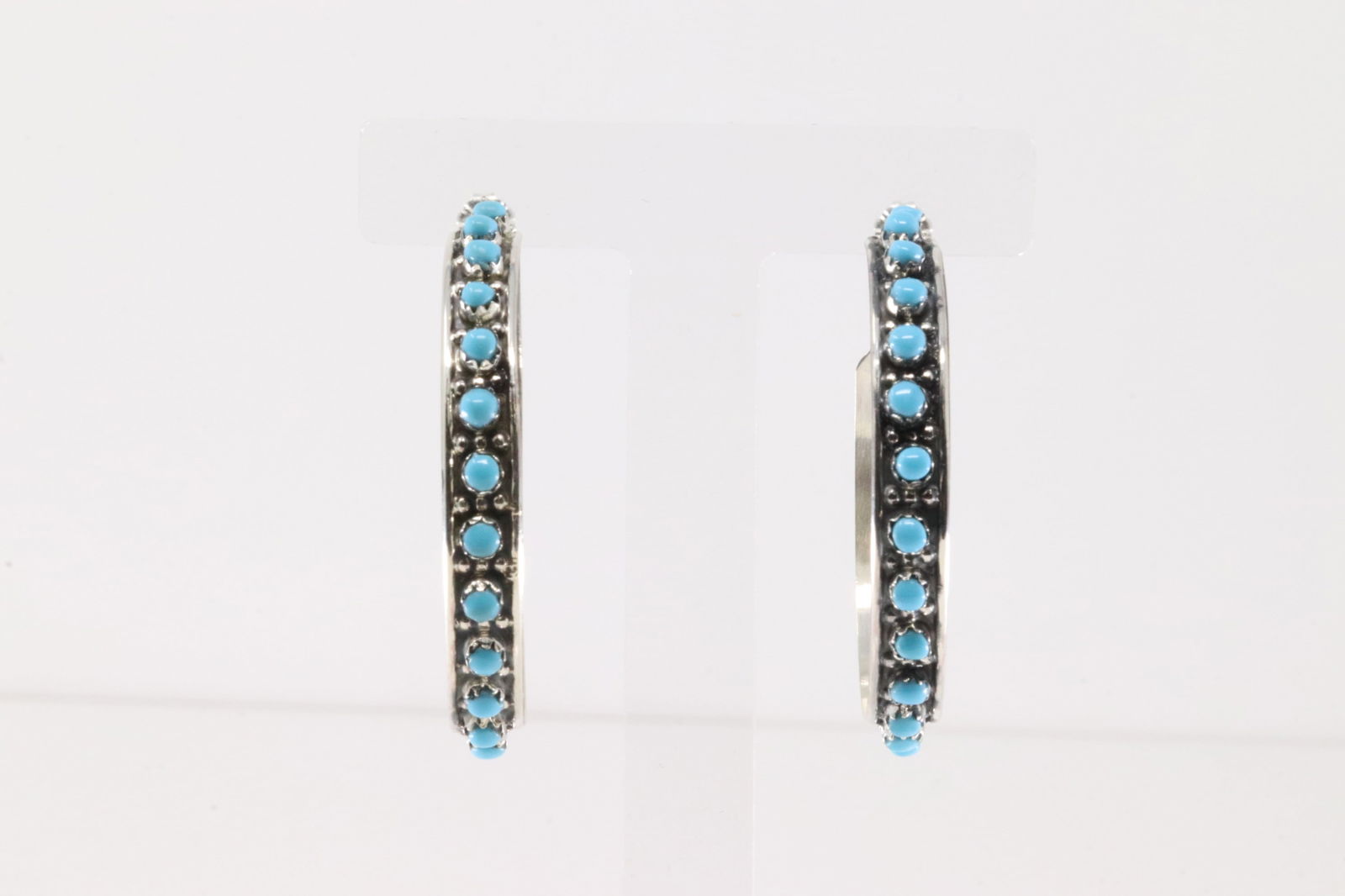 Native America Navajo Sterling Silver Turquoise Hoop Earring's By Joan Cheama. (1 of 4)