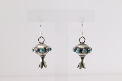 Native America Navajo Sterling Silver Kingman Turquoise Blossom Dangling Earring's By Monica Smith.