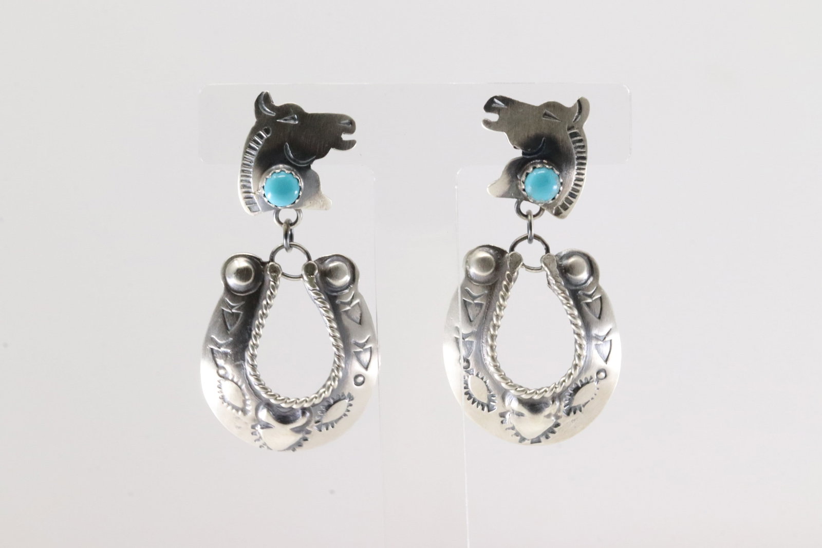 Native America Navajo Sterling Silver Turquoise Horse Head Post / Dangling Earring's By Tim Yazzie.: This is a Native America Navajo Sterling Silver Turquoise Horse Head Post / Dangling Earring's By Tim Yazzie.
