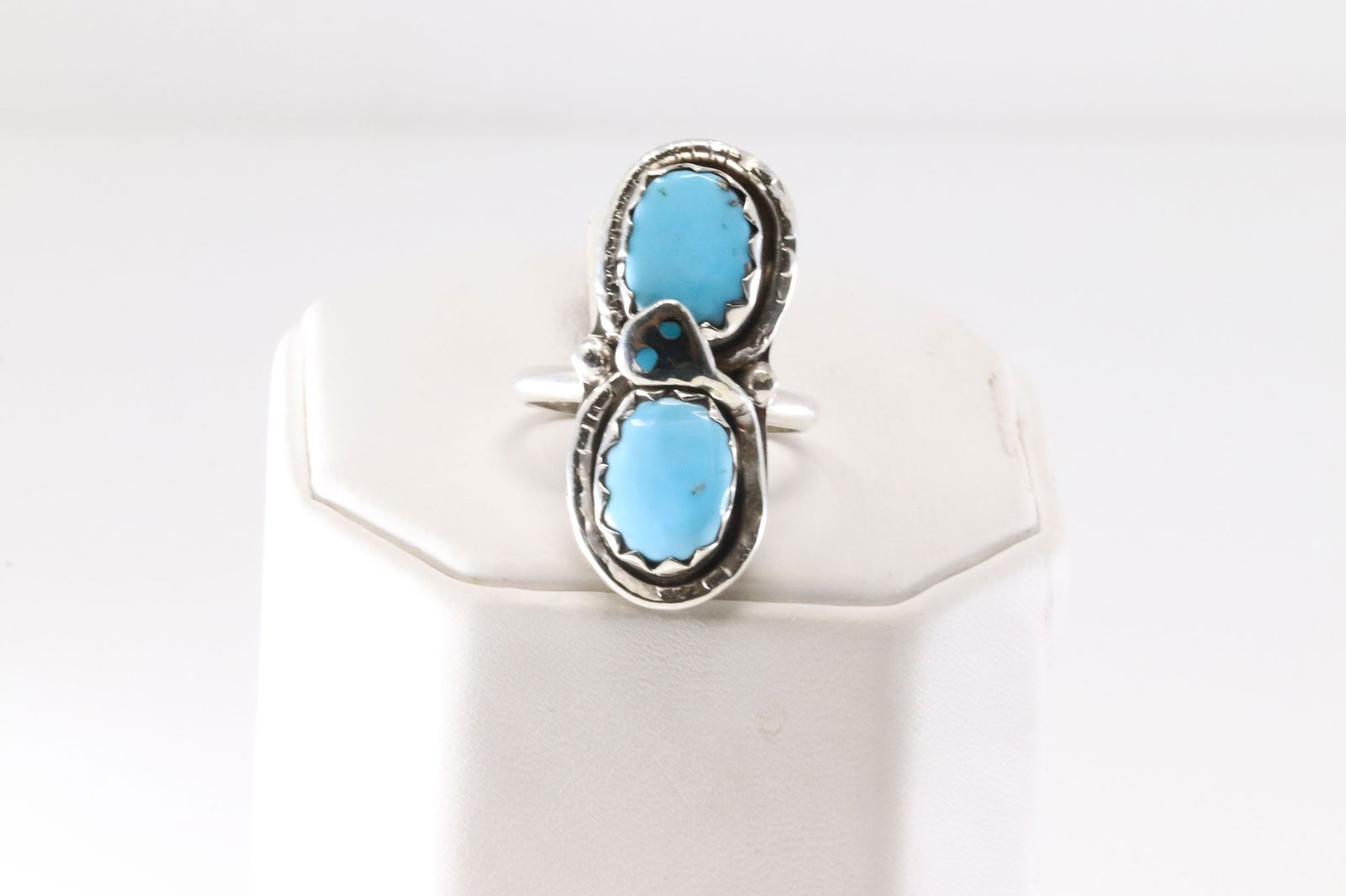 Native America Zuni Sterling Silver Turquoise Ring 2 Stone By Effie C. (1 of 4)