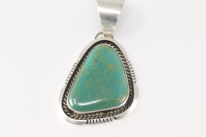 Native America Navajo Sterling Silver Kingman Turquoise Pendant By Alfred Martinez.